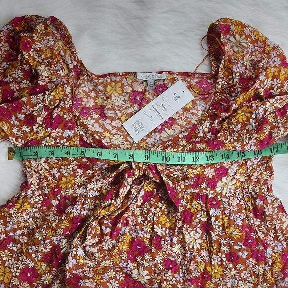 Patrons of Peace -583 NWT Terracota Floral Long Sleeve Front Tie Blouse Small - Picture 7 of 7